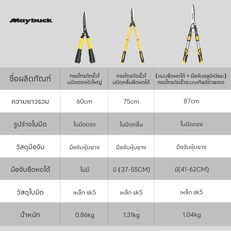 Maybuck กรรไกรตัดกิ่งไม้ใบมีด SK5 ของญี่ปุ่น พร้อมกรรไกรตัดแต่งพุ่มไม้ที่ปรับความยาวได้ กรรไกรตัดแต่งกิ่งไม้สำหรับแปลงดอ thumbnail 8