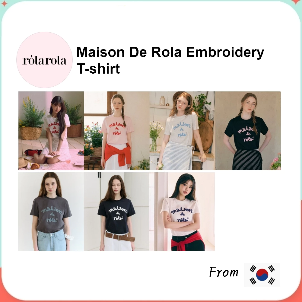 Rolarola Maison De Rola Embroidery T-shirt (White, Pink, Navy, Black, Melange Grey, Charcoal)