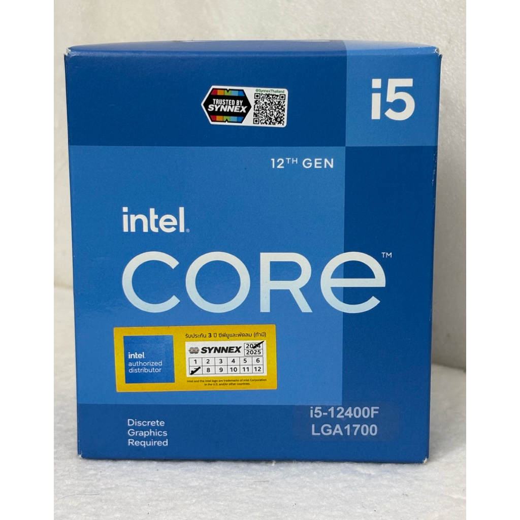 CPU i5 12400F LGA1700 มือ2 มีกล่อง ใช่งานปกติ  ประกันSynnex 2/7/2570 ประกันใจ 15 วัน