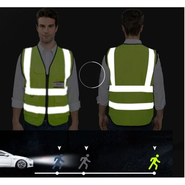 เสื้อกั๊กจราจร เสื้อสะท้อนแสง  เสื้อชูชีพ สะท้อนแสง ทัศนวิสัยสูง มีกระเป๋า เสื้อกั๊กทำงาน เสื้อกั๊กเตือน  ซักได้ - รูปที่ 3