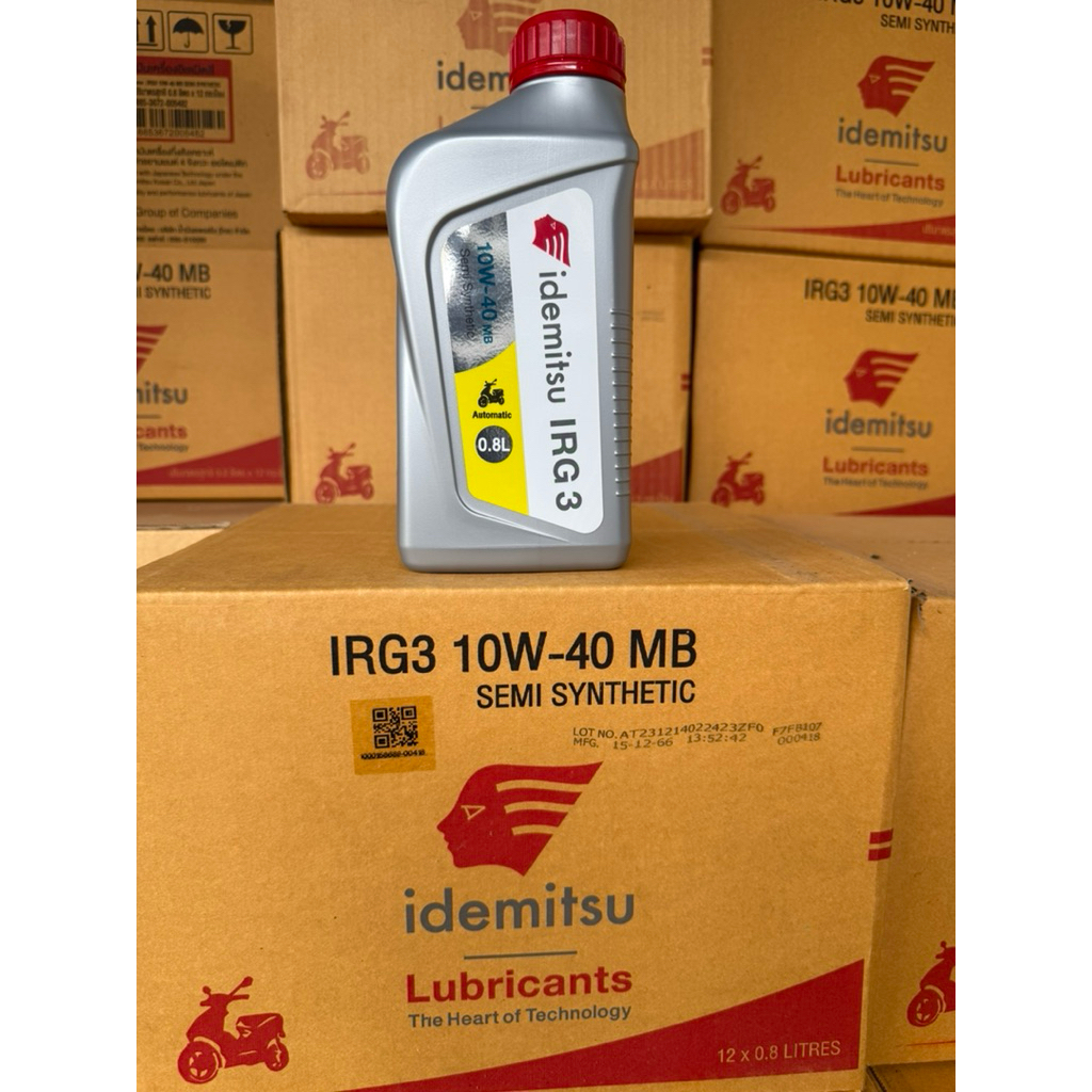 (ยกลัง)น้ำมันมอไซค์ออโตเมติก 0.8ลิตร อิเดมิทซึ irg3 Mb idemitsu irg3 10w40 Mbยกลัง(12 กระป๋อง) ไม่มีน้ำมันเฟือง(ยกลัง)
