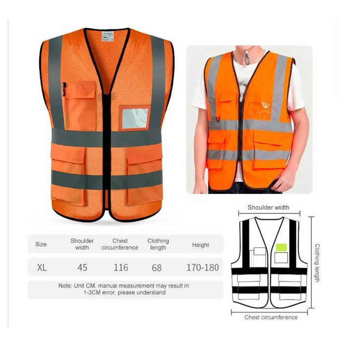 เสื้อกั๊กจราจร เสื้อสะท้อนแสง  เสื้อชูชีพ สะท้อนแสง ทัศนวิสัยสูง มีกระเป๋า เสื้อกั๊กทำงาน เสื้อกั๊กเตือน  ซักได้ - รูปที่ 6