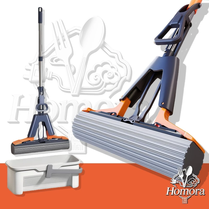 ไม้ม็อบฟองน้ำ Sponge Mop ดูดซับน้ำ บีบน้ำแบบพับเข้าหากัน แฮนด์ฟรี ไม้ถูพื้นฟองน้ำ