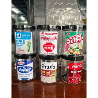 กระปุกเครื่องปรุง ชุด 6 ชิ้น หยิบง่าย ใช้สะดวก กระปุกพลาสติกแข็งแรงทนทาน ฝาเกลียว สีดำ