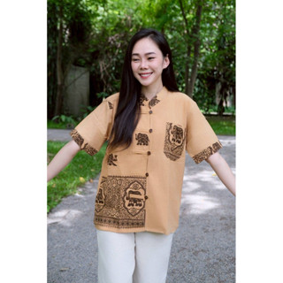 เสื้อพื้นเมืองลายช้างคอจีน/เชิ้ตตามสไตล์ชายหญิงใส่ได้