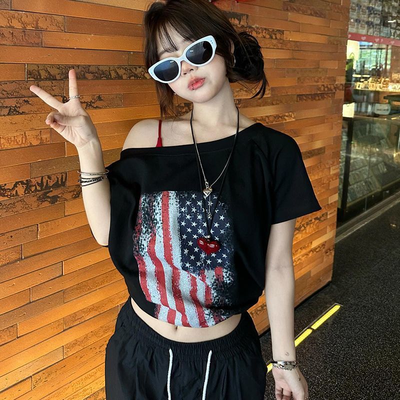 เสื้อยืดวินเทจ เสื้อปาดไหล่ เสือใส่สบาย ทรงหลวม เสื้อยืดผู้หญิง คอกว้าง แขนสั้น สีเทา สาวอวบใส่ได้ โอเวอร์ไซส์ขนาดใหญ่ รูปที่ 7