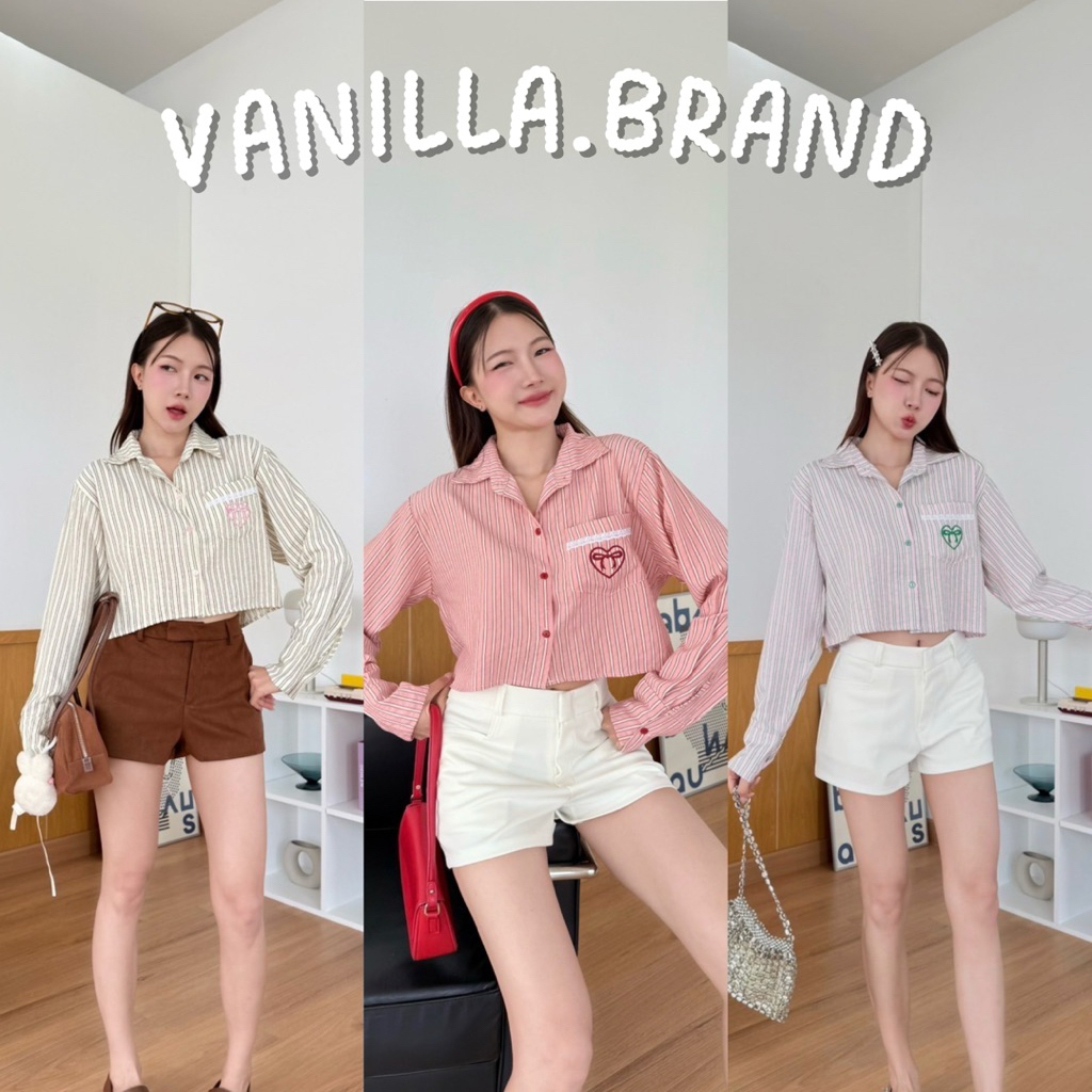เสื้อเชิ้ตแขนยาว แต่งกระเป๋าปักโบว์ -kn / VB0525