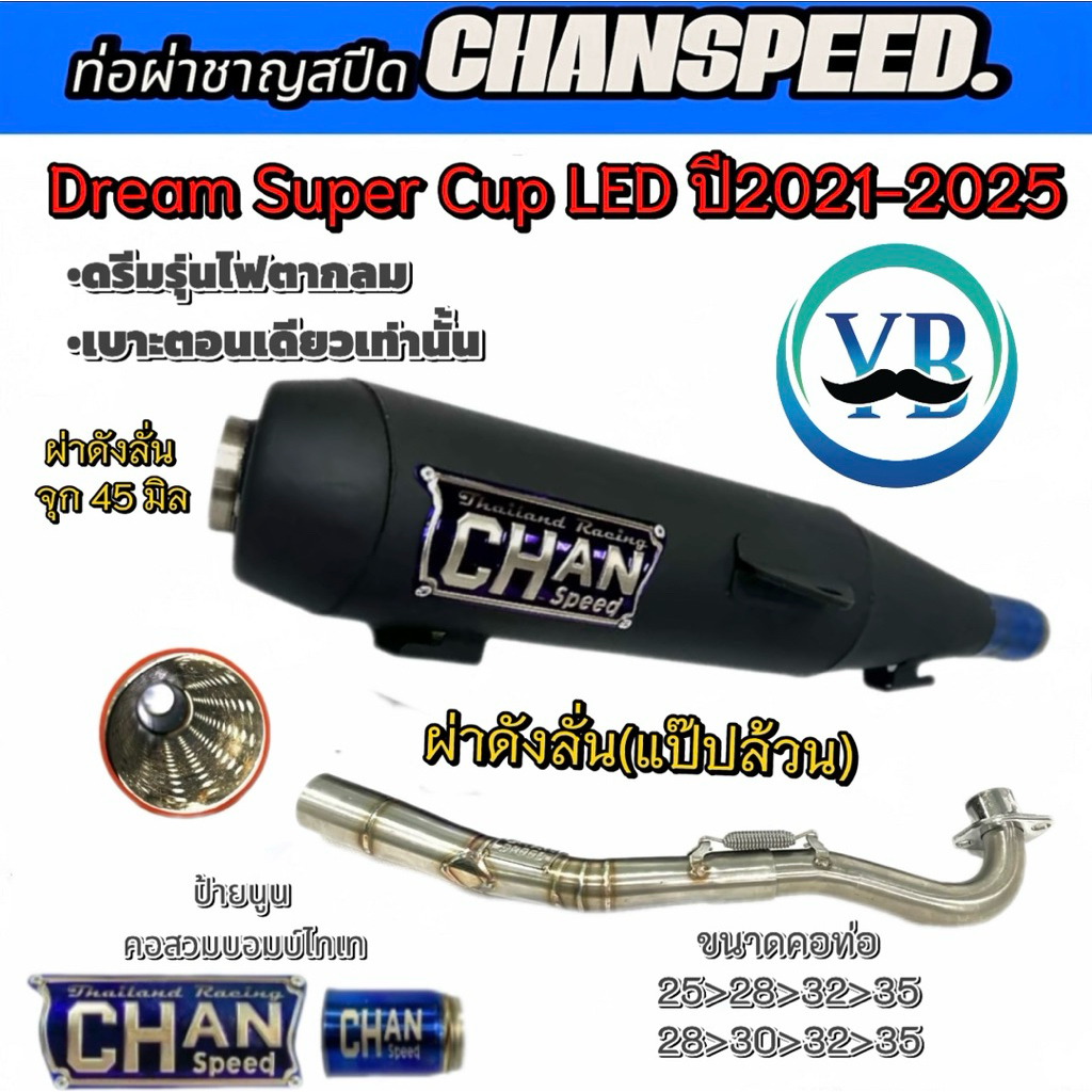 ท่อชาญสปีดDream Super Cup LEDปี2021-2025ดรีมรุ่นไฟตากลม เบาะตอนเดียวเท่านั้น ป้ายนูน  คอสวมบอมไดร์ไทเทChanspeed - รูปที่ 3