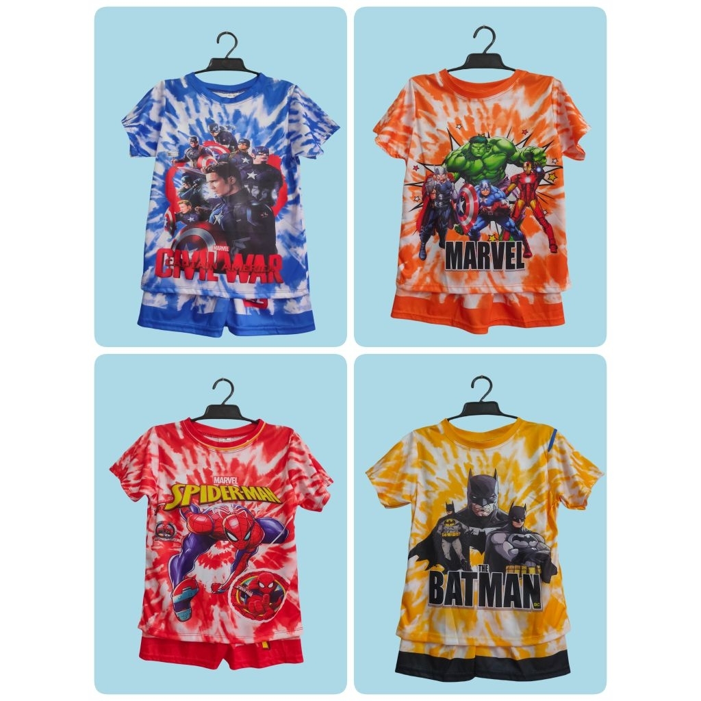 ชุดเด็กแขนสั้น ขาสั้น ลายมัดย้อมฮีโร่ ผ้าไมโคร ไซส์M น้องน้ำหนัก12-15กก.ใส่ได้ค่ะ
