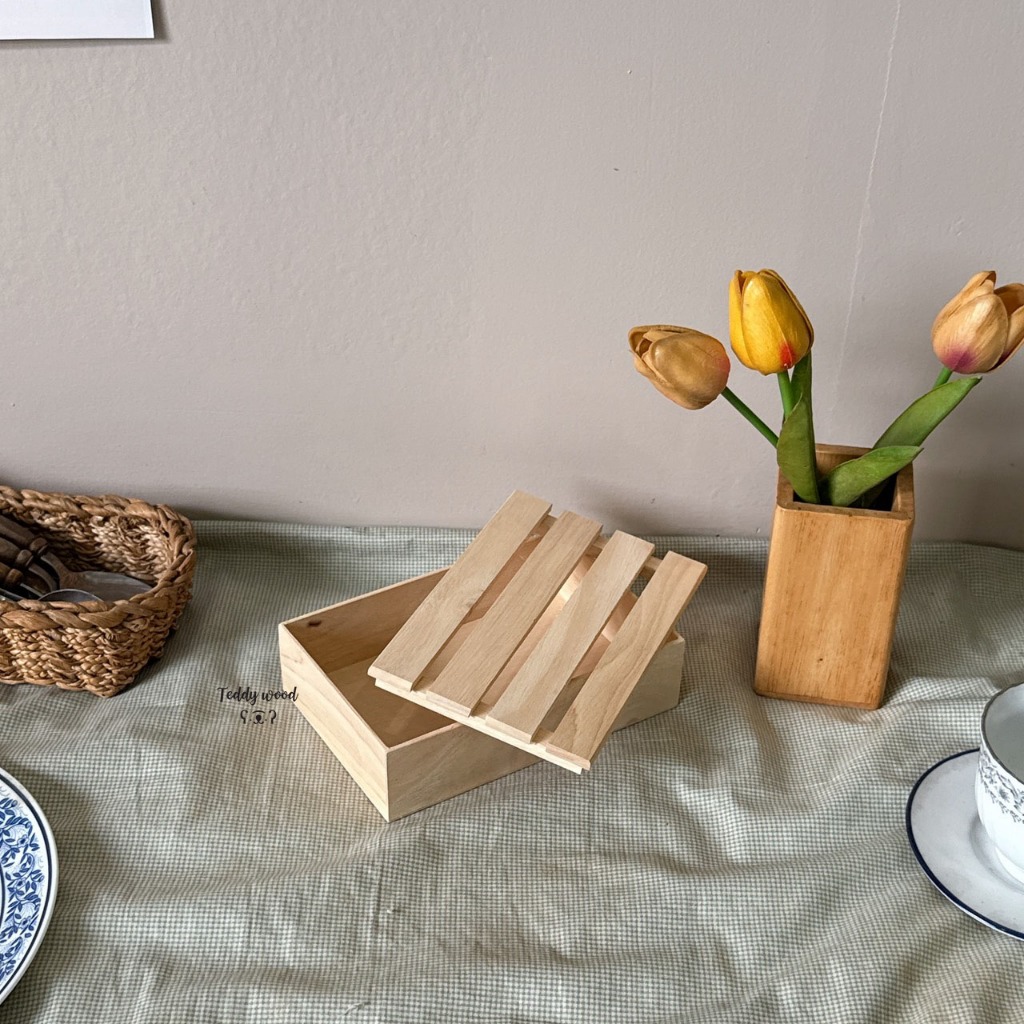 กล่องไม้ กล่องเก็บของฝาเปิดปิด