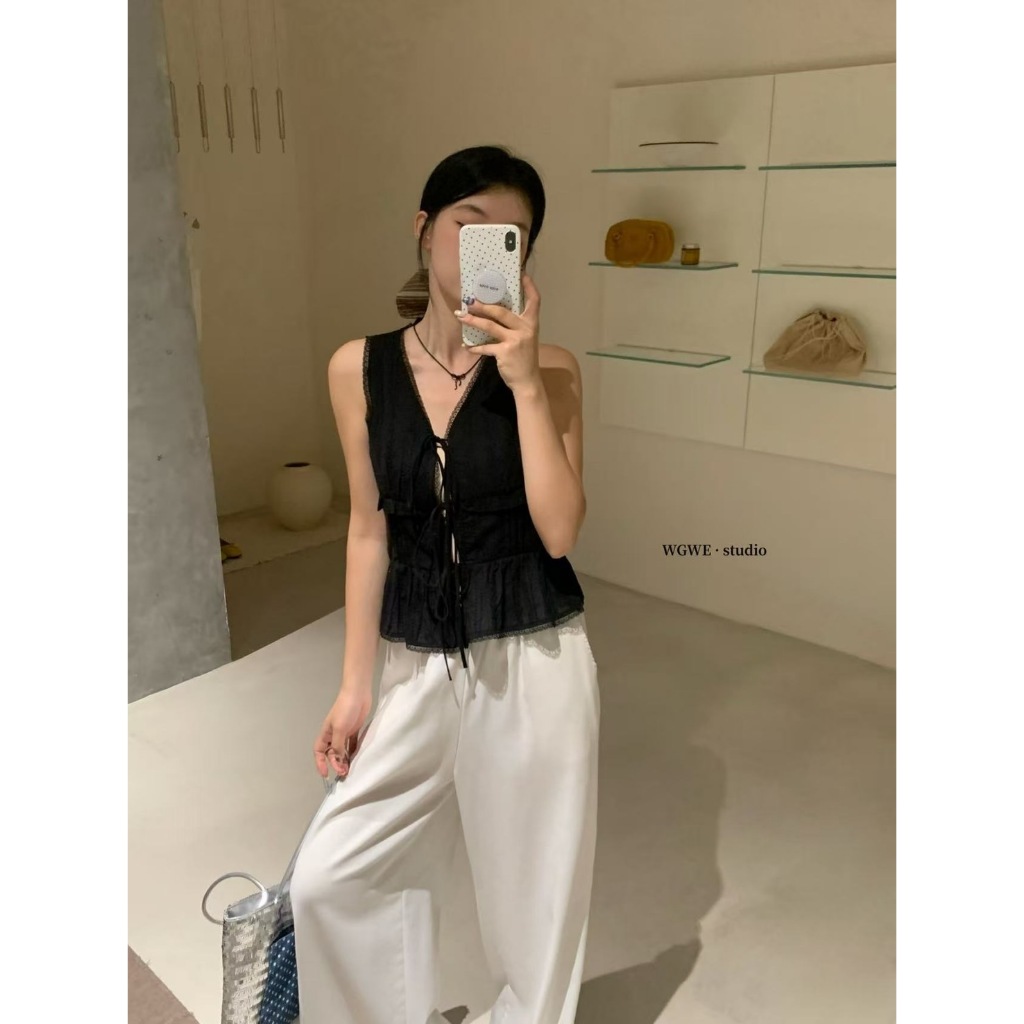 Dolly Chic - เสื้อกล้าม คอวี งานฉลุลูกไม้ ผูกหน้าผ้าคอตตอน คัตติ้งดีมาก สไตล์สาย ฝ - รูปที่ 5