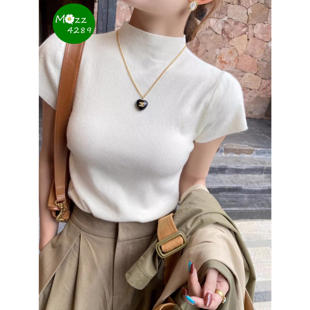 MQzz4289 *พร้อมส่ง* (7 สี) เสื้อไหมพรมแขนสั้นแบบใหม่ คอปีน ใส่สบาย ยืดได้เยอะ Freesize