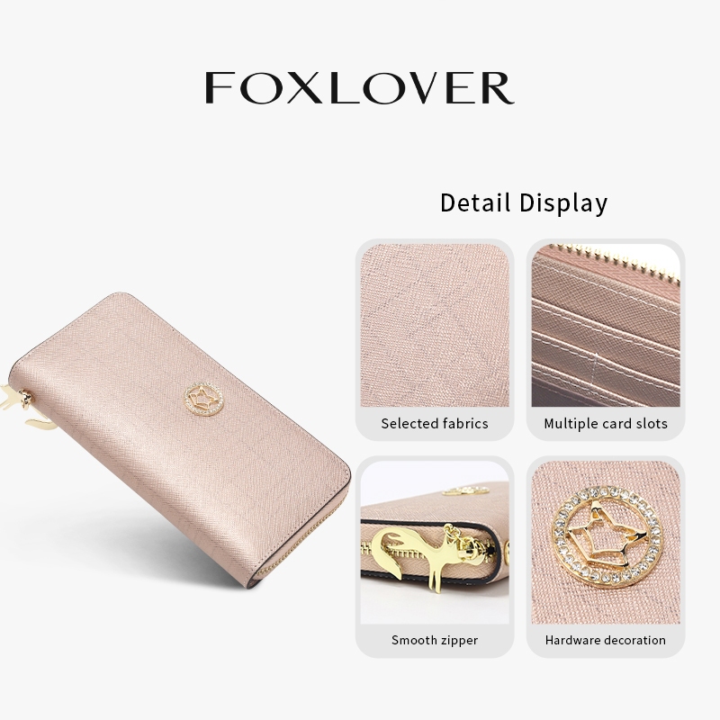 FOXLOVER กระเป๋าสตางค์ผู้หญิง แบบยาว หนังแท้คุณภาพสูง เรียบง่ายและมีสไตล์ ทนทาน พร้อมกล่องของขวัญ - รูปที่ 4