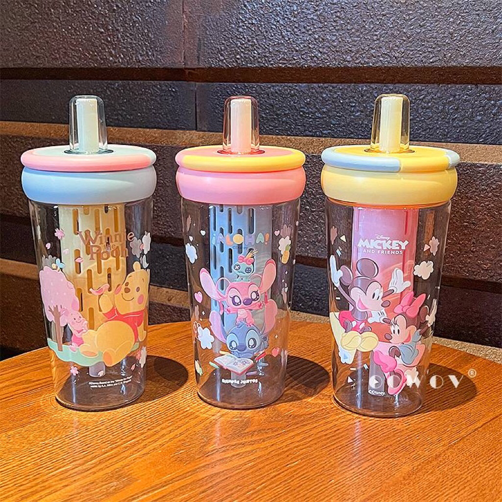 แก้วน้ำพร้อมกลอดดูดมรที่กรองลายการ์ตูนน่ารักมีให้เลือกถึง3ลายกันเลย