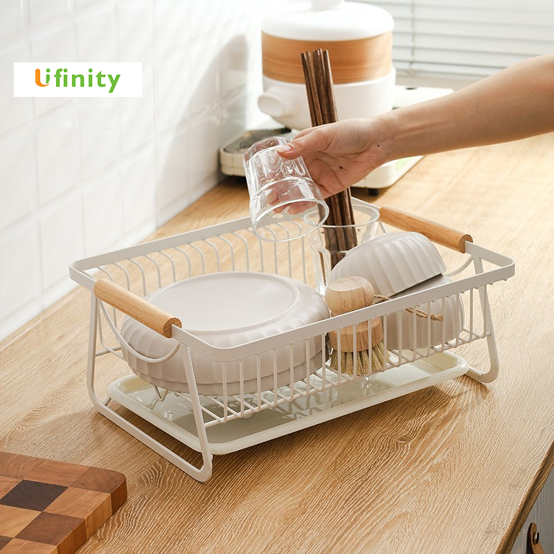 Lifinity ชั้นวางจาน ที่จับไม้คู่-ชั้นวางถาดแบบถอดได้เหล็กกล้าคาร์บอนสำหรับงานหนัก สไตล์โมเดิร์นสำหรับห้องครัว