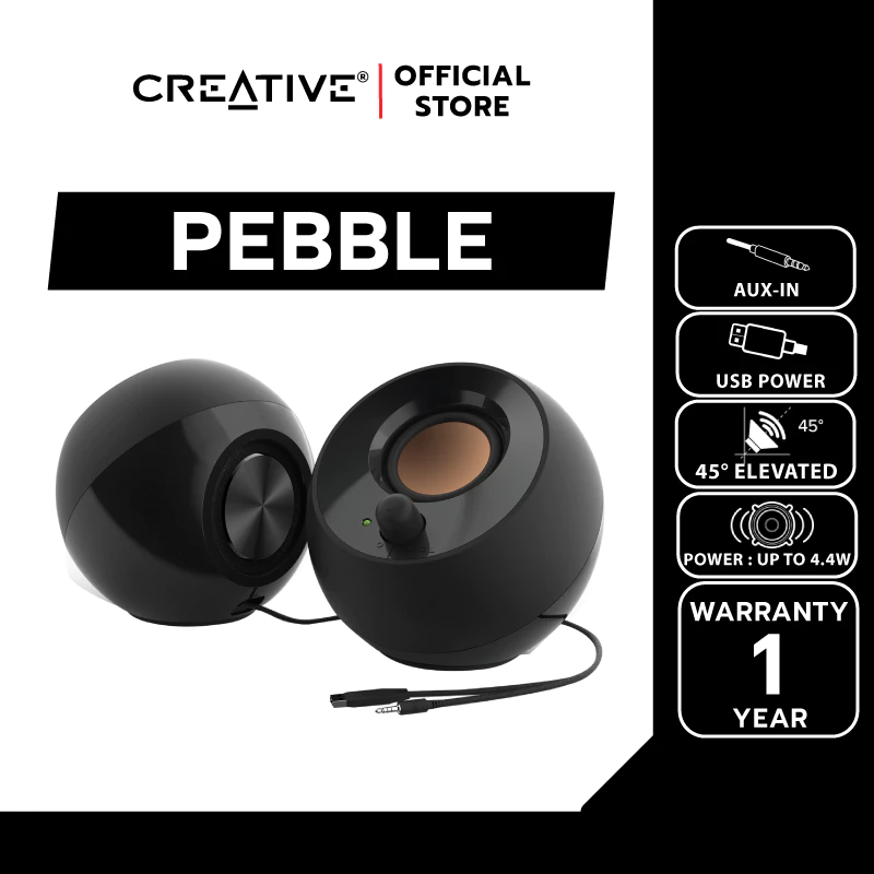 CREATIVE SPEAKER PEBBLE BLACK (สีดำ) ลำโพง 2.0 ดีไซน์สวย