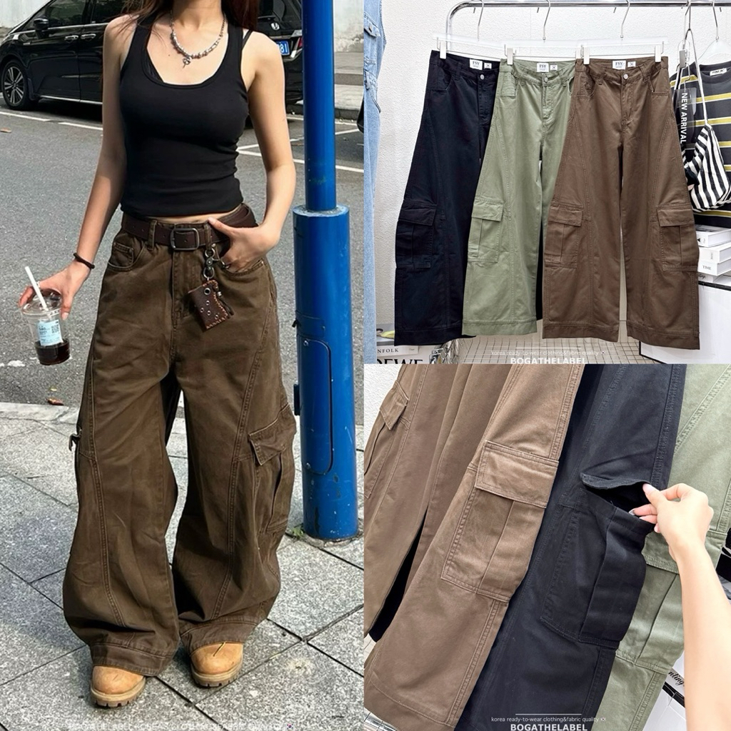 BOGA • Moga cargo jeans • ยีนส์ทรงบอลลูนแต่งกระเป๋าข้าง ฮิตติดเทรนด์ตอนนี้มาก  ผ้ายีนส์