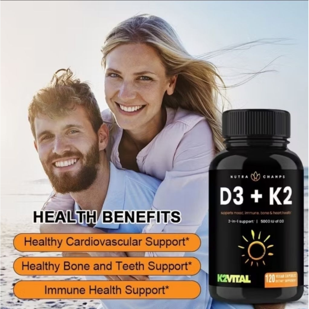 Vegan Vitamin D3+K2 Supplement with Organic Coconut Oil-5000iu Vitamin D with 100mcg Mk7 Vitamin K-S
