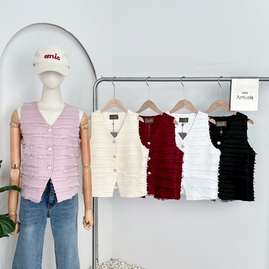 Mook_shop เสื้อvestผ้าทออัดกาว กระดุมน่ารัก เสื้อผ้าผู้หญิง เสื้อผ้าแฟชั่น