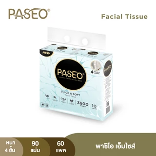 (ยกลัง 6 แพ็ค) PASEO พาซิโอ เอ็มไซส์ กระดาษเช็ดหน้า ขนาดกลาง หนา 4 ชั้น 90 แผ่น แพ็ค 10​ ห่อ (ทิชชู่ กระดาษทิชชู่) x 6