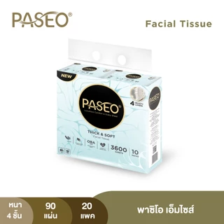 (2 แพ็ค 20 ห่อ) PASEO พาซิโอ เอ็มไซส์ กระดาษเช็ดหน้า ขนาดกลาง หนา 4 ชั้น 90 แผ่น แพ็ค 10​ ห่อ (ทิชชู่ กระดาษทิชชู่) x 2