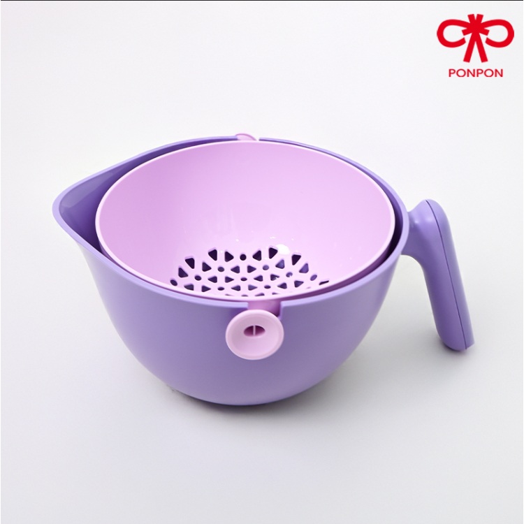 PONPON ตะกร้าล้างผักผลไม้ 2 ชั้น แบบหมุนได้มือเดียว (มีที่จับ/ระบายน้ำ) อุปกรณ์ครัวอเนกประสงค์ - รูปที่ 4