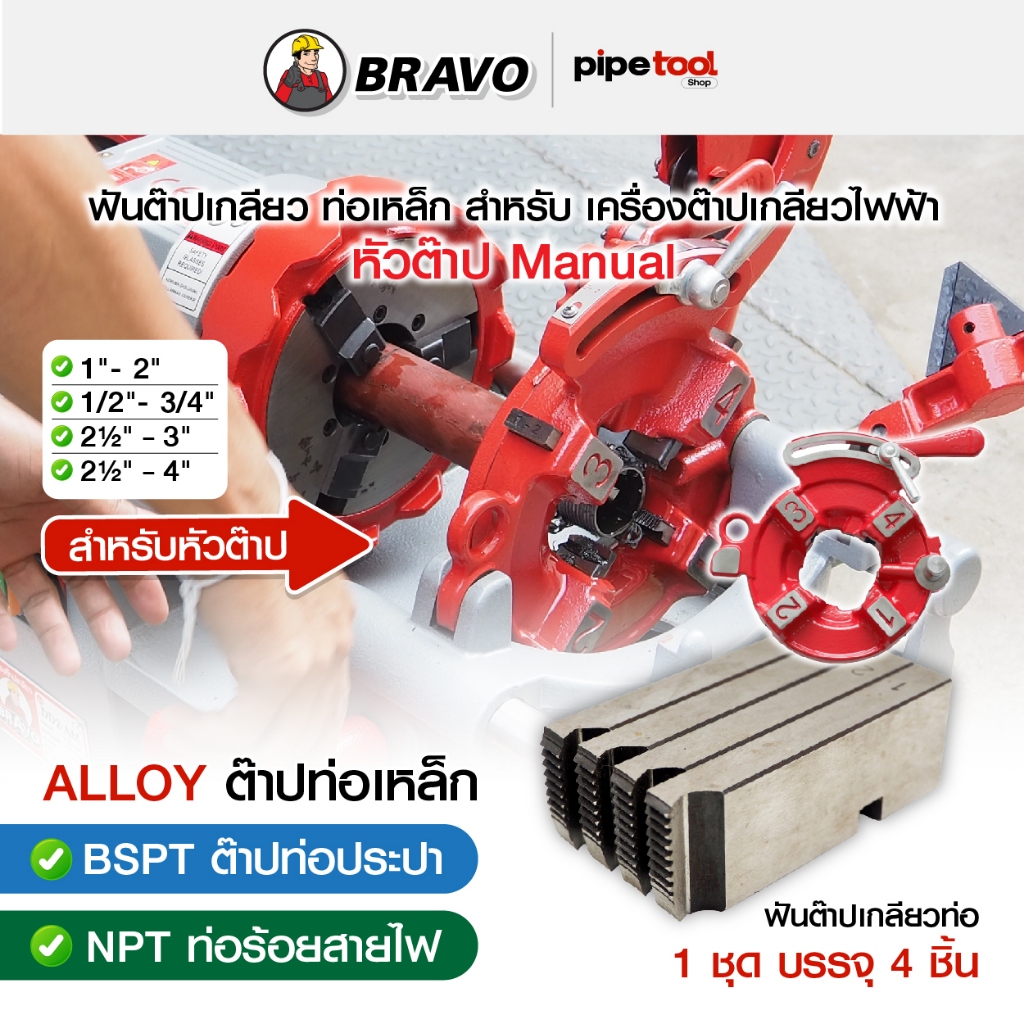 ฟันต๊าปเกลียว ท่อเหล็ก เกรด Alloy สำหรับเครื่องต๊าปเกลียวไฟฟ้า หัวต๊าป Manual ชนิดเกลียว BSPT และ NP