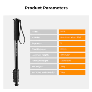 ไม้Monopod K&F Model MS16 Tripod, 5 Sections, Aluminum alloy