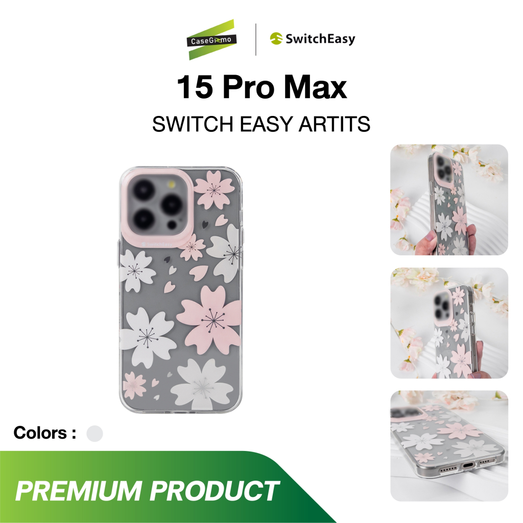 Switch Easy รุ่น 15PM เคสใส เคสกันกระแทก เคสลายซากุระ เคส สีชมพู Double In-Mold Decoration Artist Ca