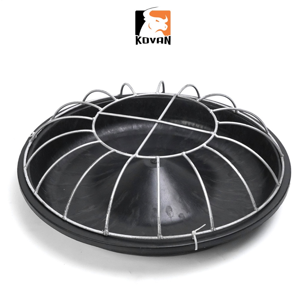 KOVAN ถาดให้อาหารไก่ เป็ด ห่าน ขนาด 40 ซม. ถาดอาหารแบบกลม พร้อมฝาครอบตะแกรงเหล็ก มีช่องให้อาหาร 17 ช