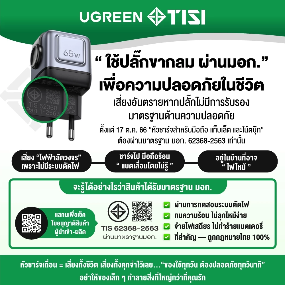 UGREEN หัวชาร์จเร็ว GaN 30-45W Type-C 2 ช่อง USB 1 ช่อง รุ่น X527 thumbnail 3