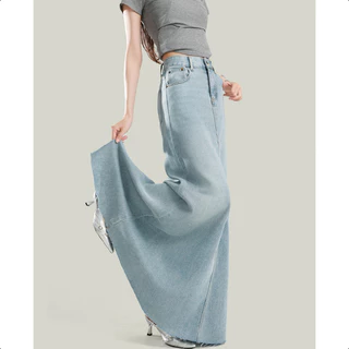 S-6XL กระโปรงยีนส์เอวสูง แบบยาว สไตล์ใหม่สำหรับฤดูร้อน