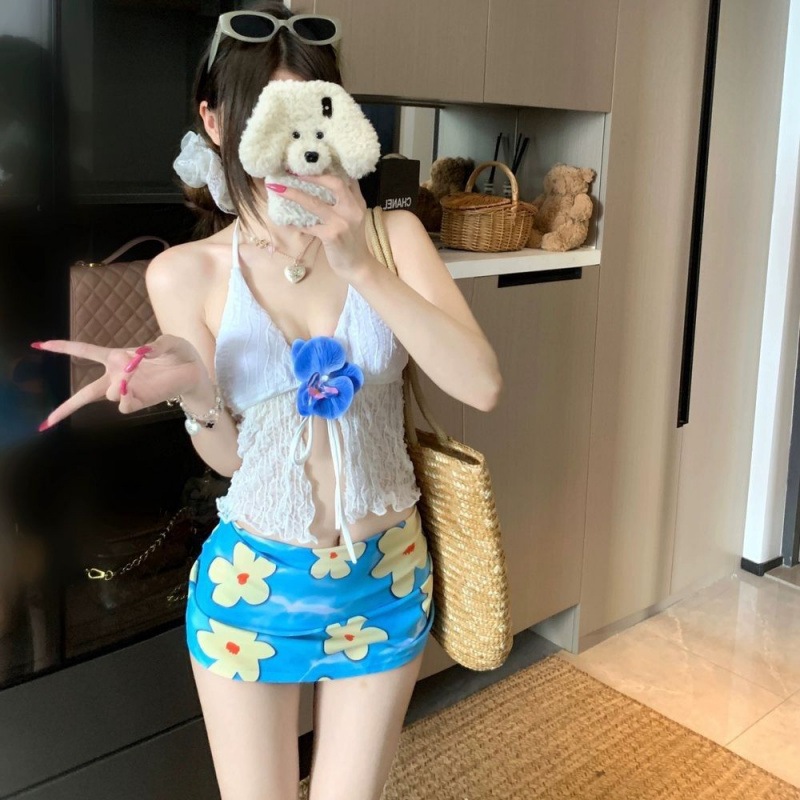 ชุดว่ายน้ำบิกินี่ ผูกคอ ชุดว่ายน้ำกระโปรง เอวสูง ลายดอก ชุด 3 ชิ้น beach#0837 - รูปที่ 2