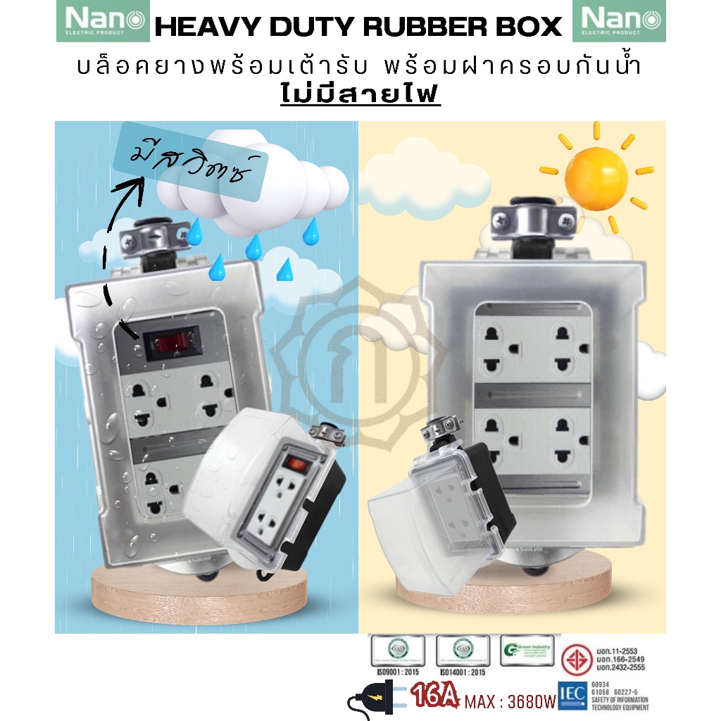 HEAVY DUTY RUBBER BOX บล็อคยางพร้อมเต้ารับ พร้อมฝาครอบกันน้ำ (ไม่มีสายไฟ) 16A MAX: 3680W