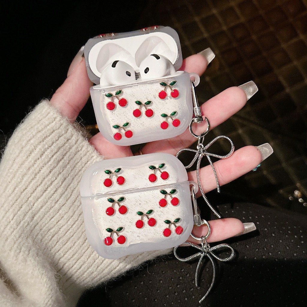 เคสหูฟัง เเถมสายห้อย เคสAirpods เคสลายเชอรี่ รุ่น Airpods