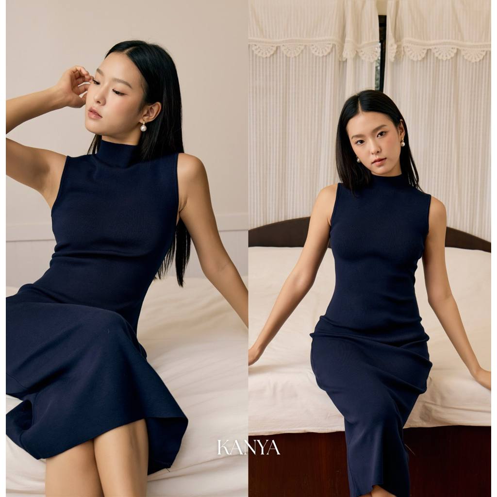 KANYA - Gentle-Vest Dress[7770] เดรสไหมพรมคอปีน ดีเทลแขนกุด (19G-19H) / (21C-21F)