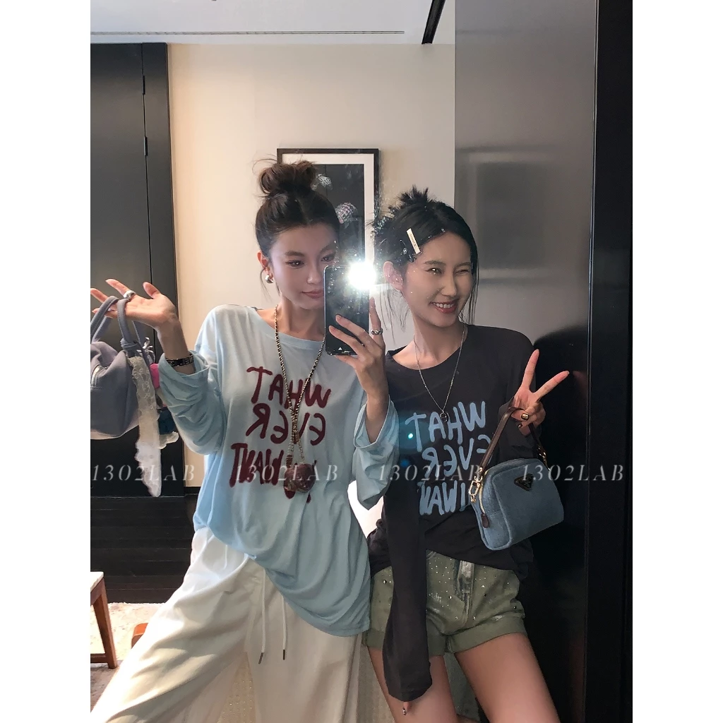 เสื้อยืดเเขนยาว เสื้อคลุมเเขนยาว ผ้าไหมน้ำเเข็ง ใส่เย็นสบาย สีสันสดใส #1502374