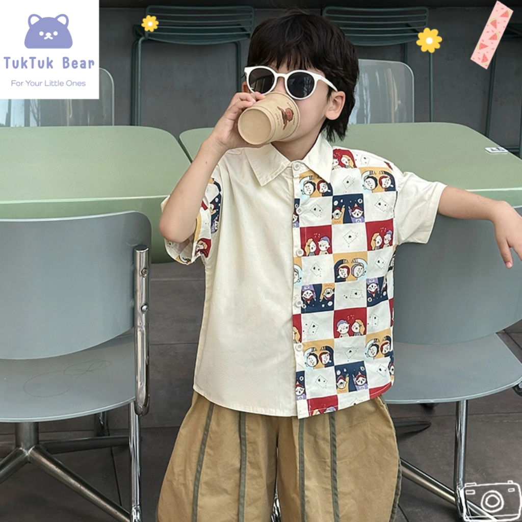 เสื้อเชิ้ตแขนสั้นเด็ก ลายสก๊อต ผ้าเกรดดี งานตัดเย็บสวย สำหรับหน้าร้อน