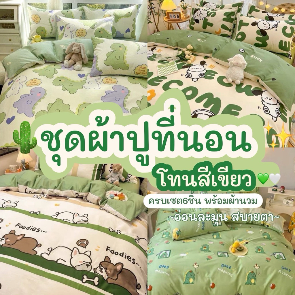 ชุดผ้าปูที่นอน พร้อมผ้านวม ครบเซ็ต 6 ชิ้น มีขนาด 3.5/5/6ฟุต