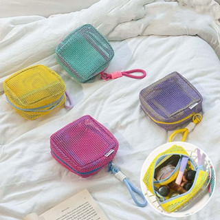 F201 กระเป๋าใส่เครื่องสําอาง ทำจากผ้าตาข่าย สีสดใส พร้อมหูหิ…