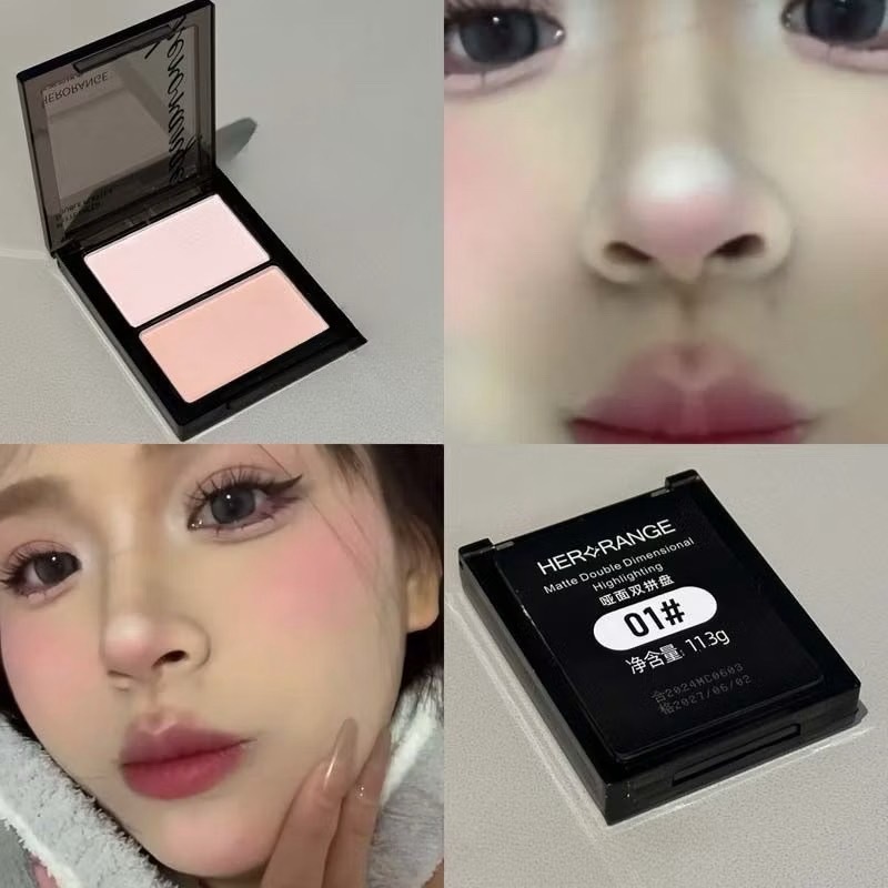 L482 HERORANGE พาเลตต์คอนทัวร์ไฮไลท์ 2 สี เนื้อแป้งสวยงามบางเบา แบบแมตต์ ช่วยให้ใบหน้า ดวงตา จมูก ดูกระจ่างใส - รูปที่ 3