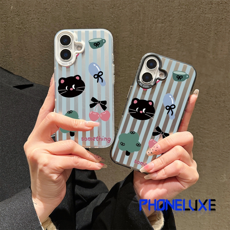 🔥ส่งจากไทย สีดำหรูหราซิลิโคนแข็งกรณี แมวน้อยน่ารัก for IPhone 13 15  14 12 11 Pro MAX  X XR XS 16