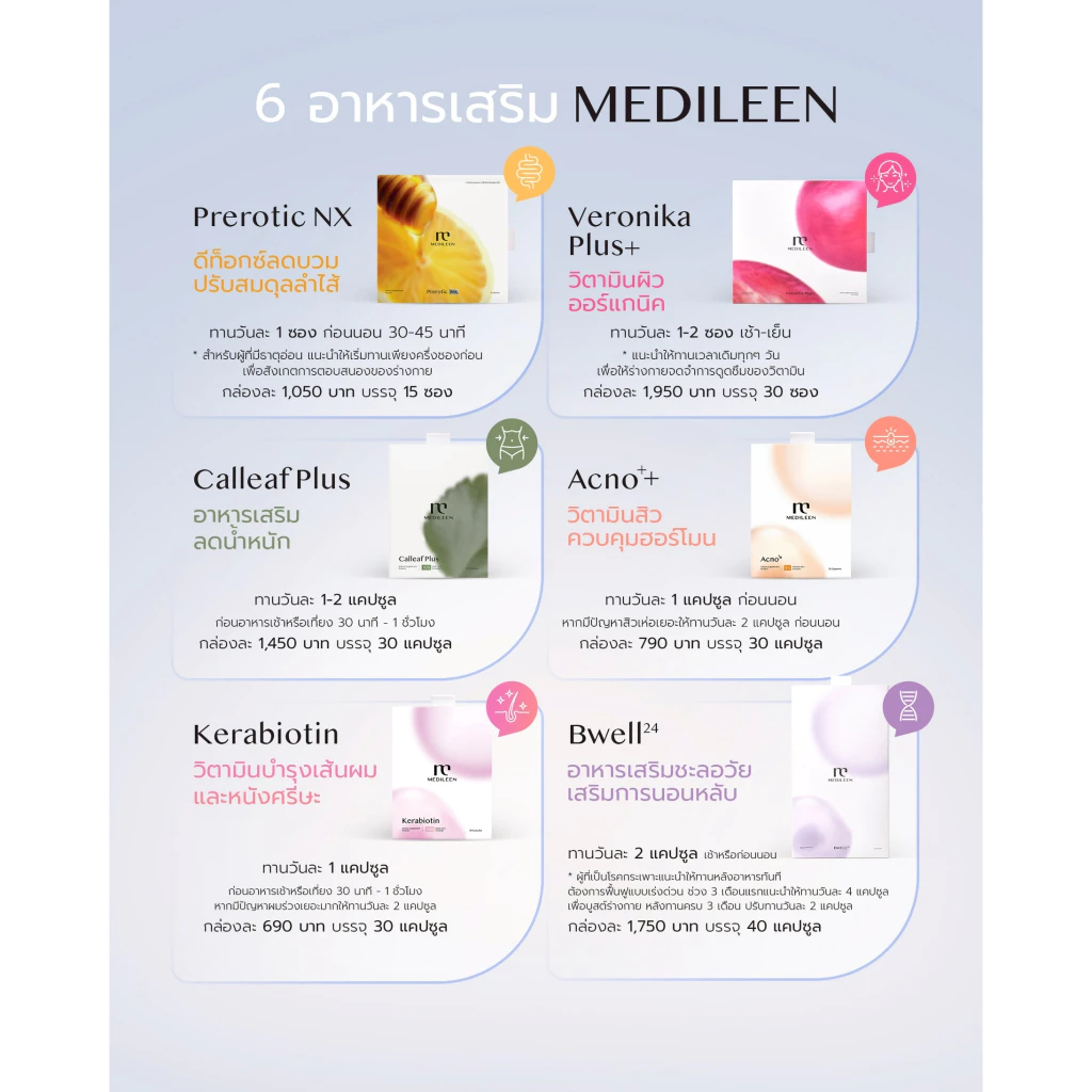 อาหารเสริม Medileen Veronikaplus Calleaf24 Bwell24 Preroticplus thumbnail 3