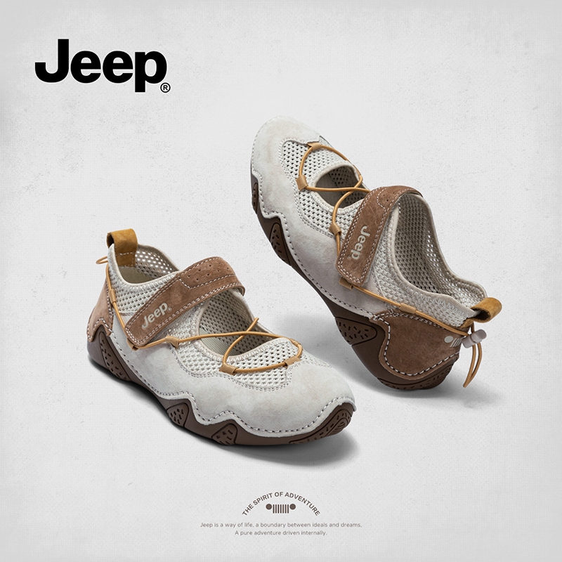 🇹🇭พร้อมส่ง🇹🇭JEEP รองเท้าแมรี่เจนผู้หญิง รุ่นใหม่ ระบายอากาศดี ไม่อับเท้า น้ำหนักเบา รองเท้าผ้าใบตาข่ายแฟชั่น น้ำตาล