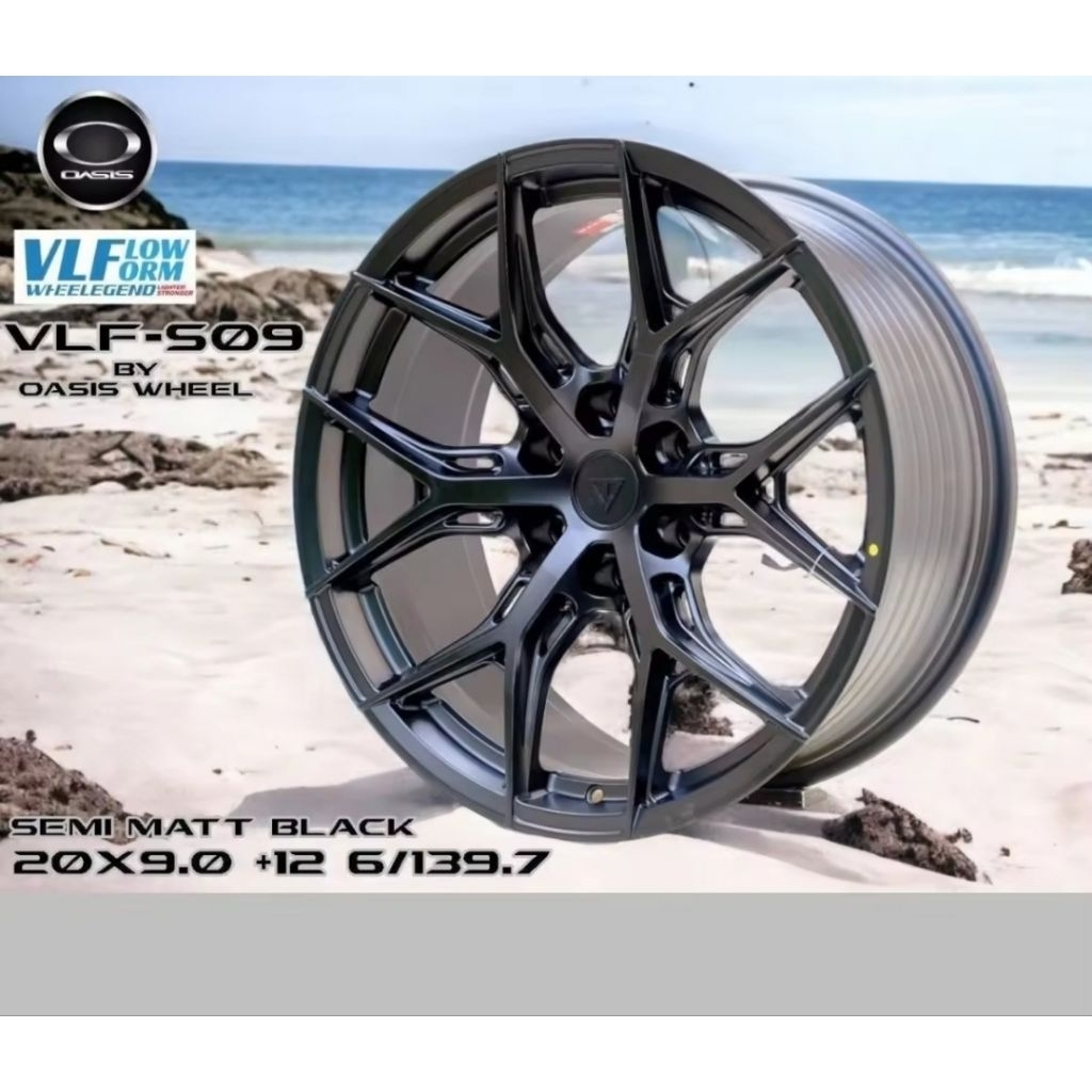 ล้อแม็กซ์ล้อเบาFlowFroming Oasis VLF S09 ขอบ 20กว้าง9.0 ET12 PCD 6รู139.7 สี matt Black  coating สวยงามแข็งแรง(ราคา4ล้อ)