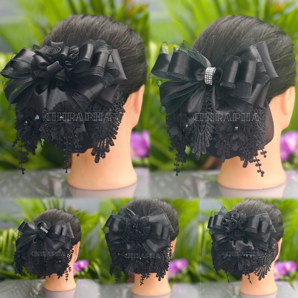 เน็ตติดผมขนาดใหญ่ผ้าแก้ว แต่งด้วยผ้าลูกไม้ หางสั้น