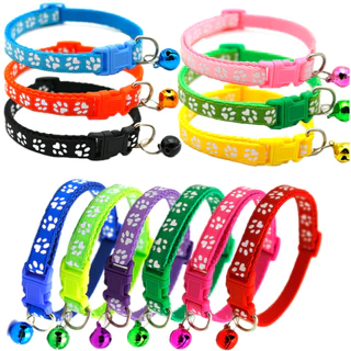 MG-137 ปลอกคอสัตว์เลี้ยง รุ่น Bell Collar ลายอุ้งเท้าแฟชั่น สำหรับหมาและแมว มีให้เลือก 12 สี ปรับขนาดได้ตามต้องการ
