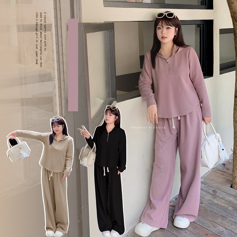 [ 🔥อกถึง 53" ] : PMP2425 : พรีออเดอร์ เสื้อผ้าไซส์ใหญ่สไตล์เกาหลี Airport look ชุดลำลองแขนยาว มีฮู้ด