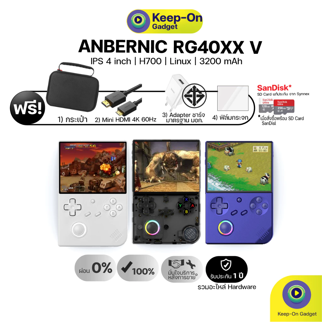 [พร้อมส่ง | ฟรี! หัวชาร์จ+ HDMI+ฟิล์มกระจก+กระเป๋า] Anbernic RG40XXV เครื่องเกมพกพา | Keep On Gadget