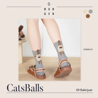 CatsBalls ถุงเท้าแฟชั่นครึ่งแข้ง ลายไข่น้อนแมว 3 แบบ น่ารัก ราคาถูก คุณภาพดี